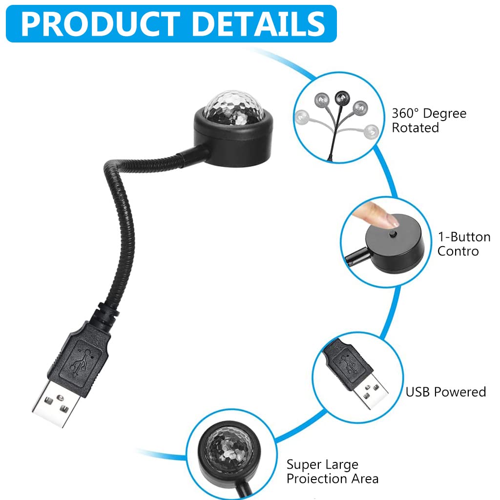 ZORBES LED Car Atmosphere Light, USB Car Roof Star Light Flexible Interior Car Night Lamp Decor, Atmosphere Ambient Star Light 360° Rotating Romantic Mini Disco Light RGB Light for Car ZORBES LED Car Atmosphere Light, USB Car Roof Star Light Flexible Interior Car Night Lamp Decor, Atmosphere Ambient Star Light 360° Rotating Romantic Mini Disco Light RGB Light for Car
